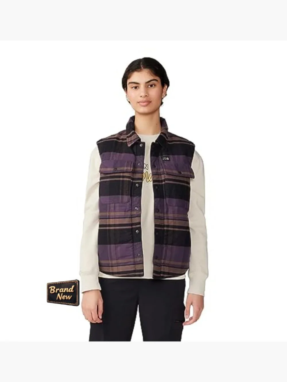 Insulated Flannel Vest with Snap Front, Cotton - Sleeveless
